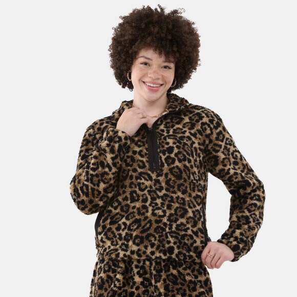 Half Zip Plush Pullover, Leopard - Picture 1 of 7